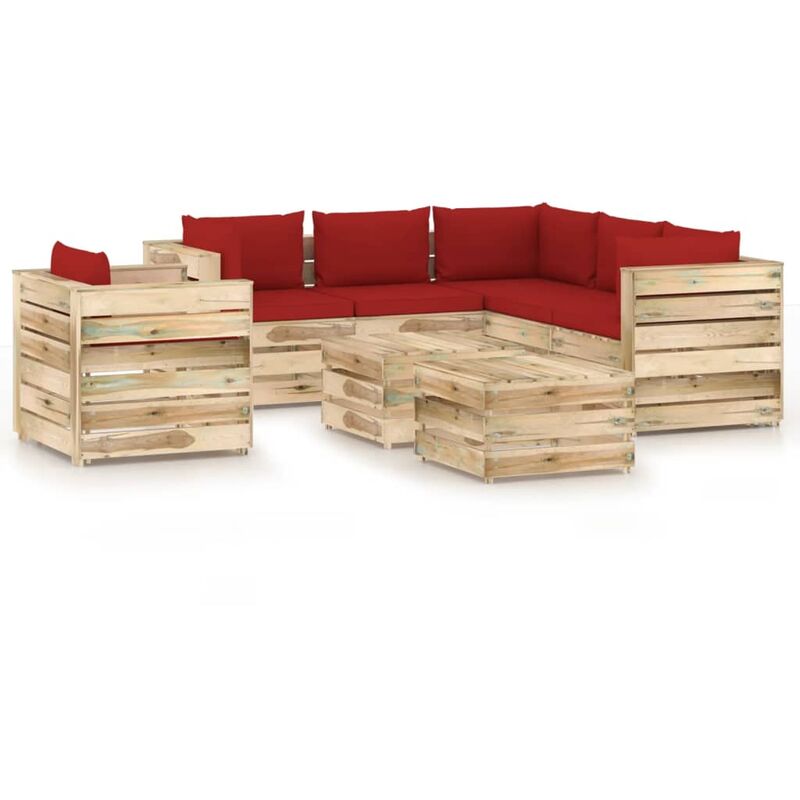 

Muebles de jardín 8 piezas con cojines madera impregnada verde - Rojo - Vidaxl