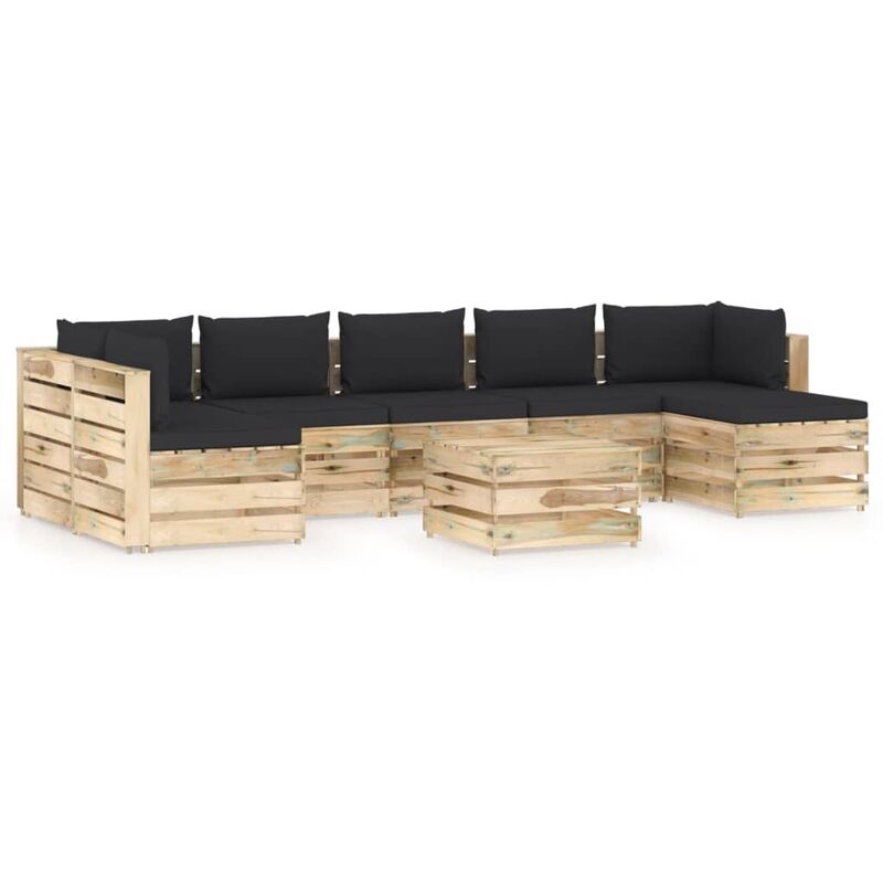 

Muebles de jardín 8 piezas con cojines madera impregnada verde - Negro - Vidaxl