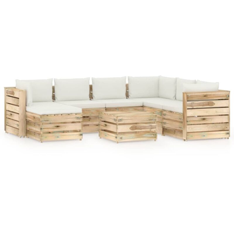 

Muebles de jardín 8 piezas con cojines madera impregnada verde - Crema - Vidaxl
