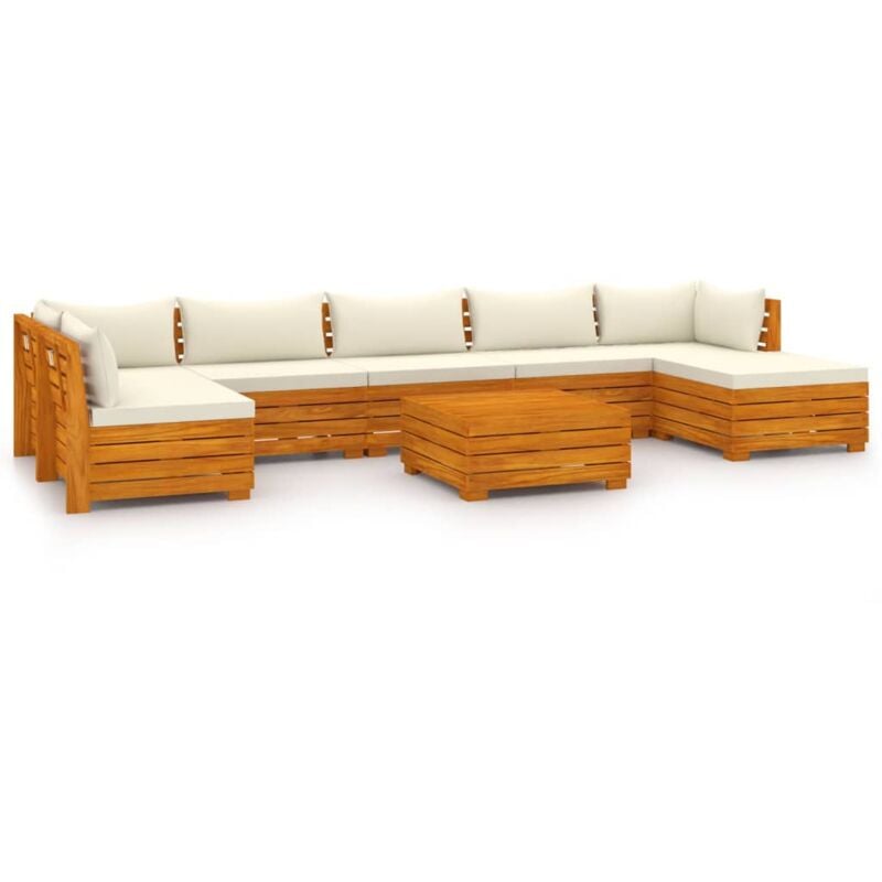 

Muebles de jardín 8 piezas con cojines madera maciza de acacia - Marrón - Vidaxl