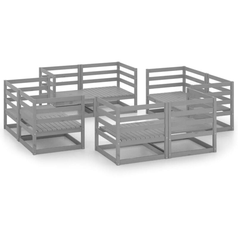 

vidaXL Muebles de jardín 8 piezas gris madera de pino maciza - Gris
