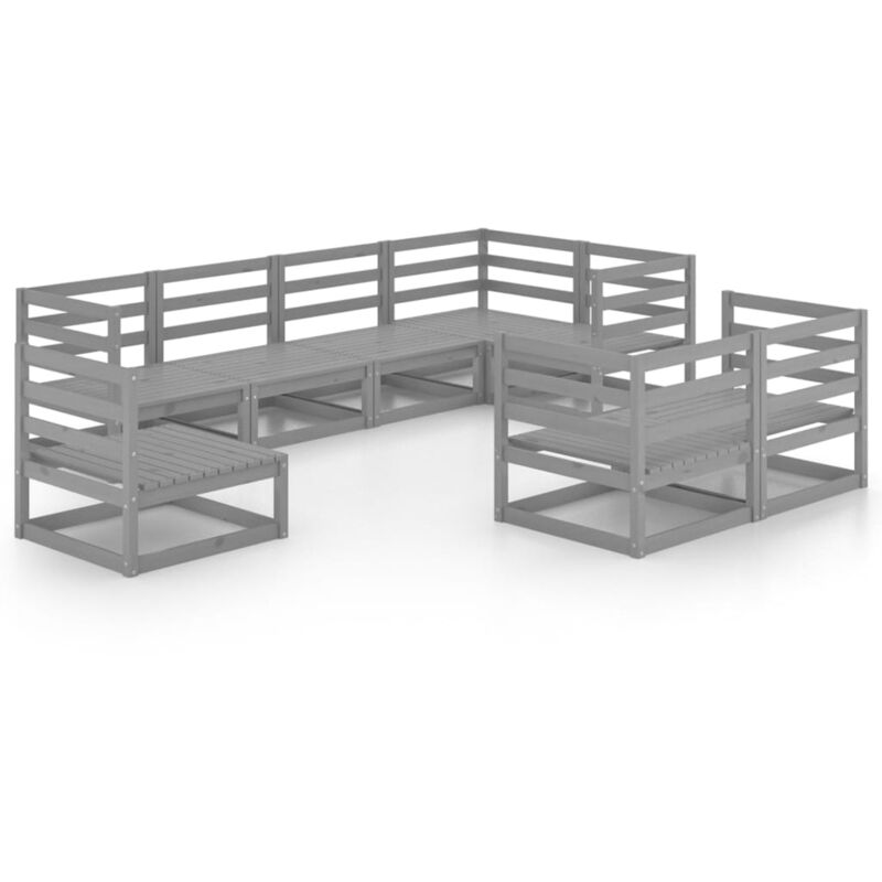 

vidaXL Muebles de jardín 8 piezas gris madera de pino maciza - Gris