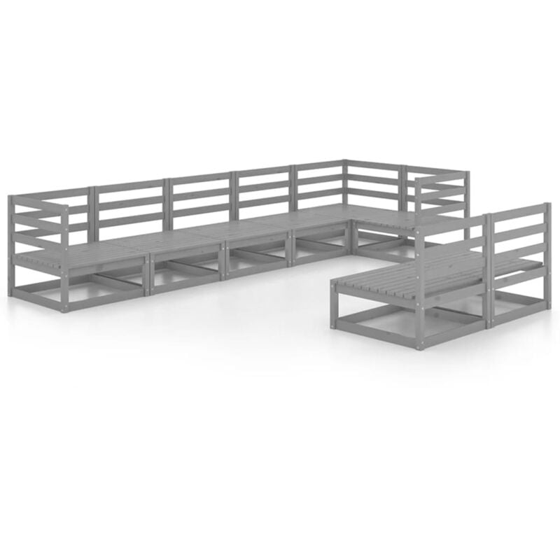 

vidaXL Muebles de jardín 8 piezas gris madera de pino maciza - Gris