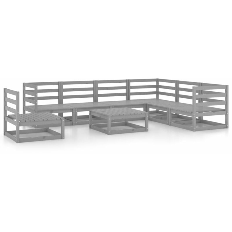 

vidaXL Muebles de jardín 8 piezas gris madera de pino maciza - Gris