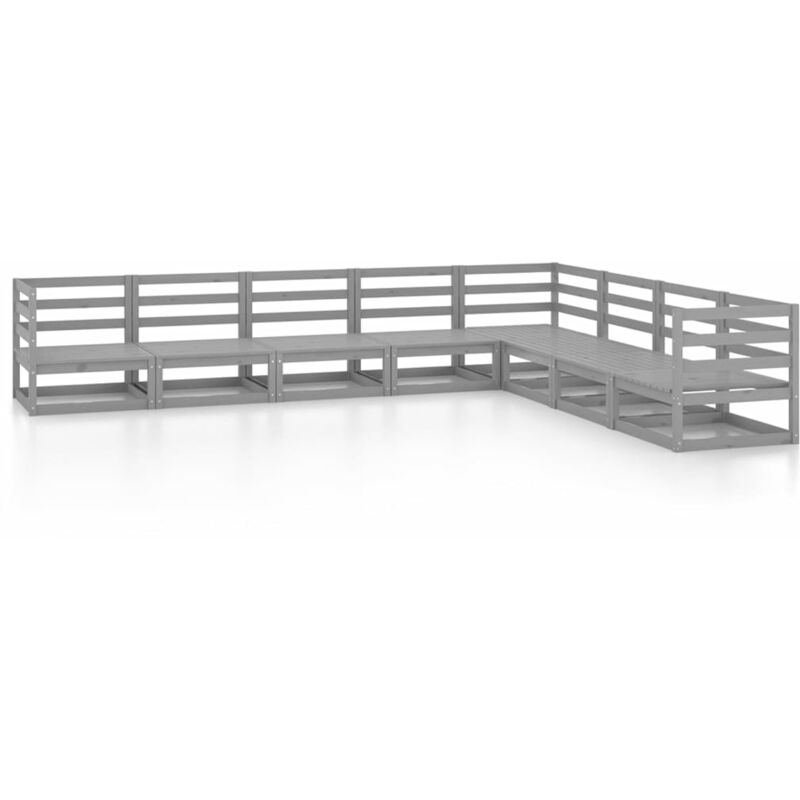 

vidaXL Muebles de jardín 8 piezas gris madera de pino maciza - Gris