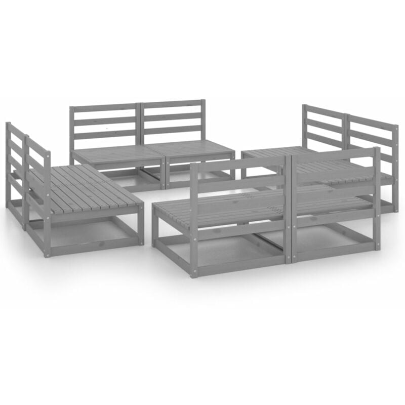 

vidaXL Muebles de jardín 8 piezas gris madera maciza de pino - Gris