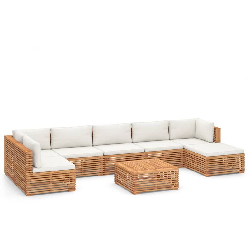 

Muebles de jardín 8 piezas madera maciza teca con cojines crema - Marrón - Vidaxl