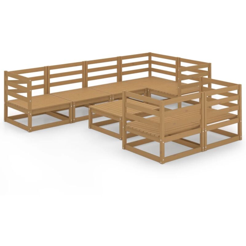 

Muebles de jardín 8 piezas marrón miel madera maciza de pino - Marrón - Vidaxl