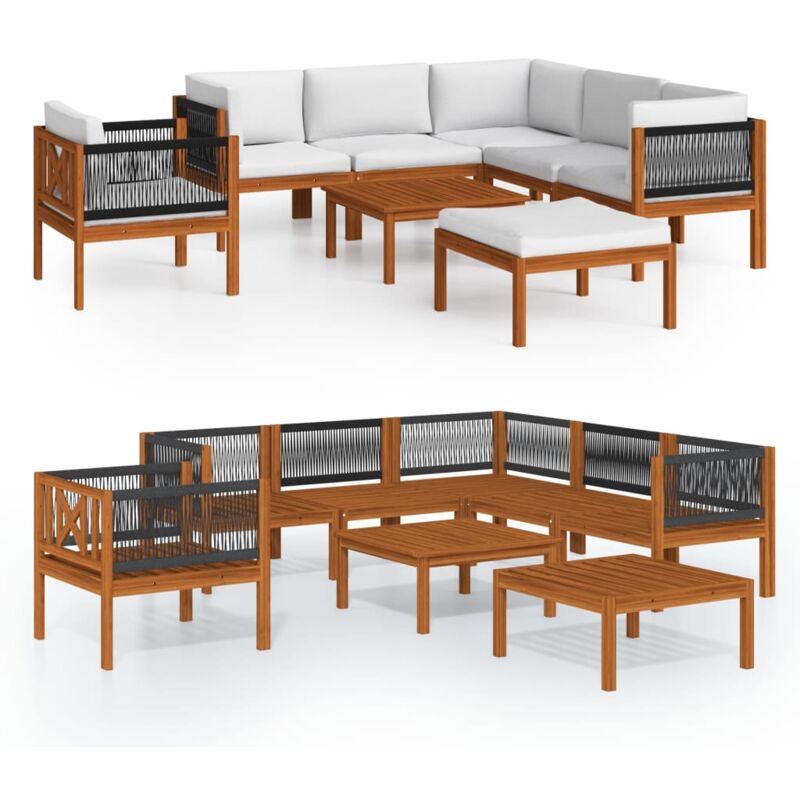 

Muebles de jardín 8 pzas cojines crema madera maciza de acacia - Marrón - Vidaxl