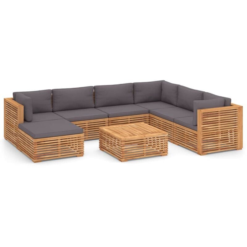 

Muebles de jardín 8 pzas cojines gris oscuro madera maciza teca - Marrón - Vidaxl