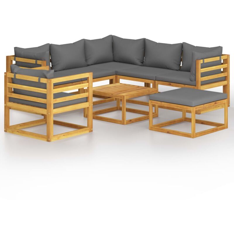 

Muebles de jardín 8 pzas cojines madera maciza de acacia - Gris - Vidaxl