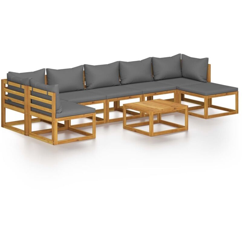 

Muebles de jardín 8 pzas cojines madera maciza de acacia - Gris - Vidaxl