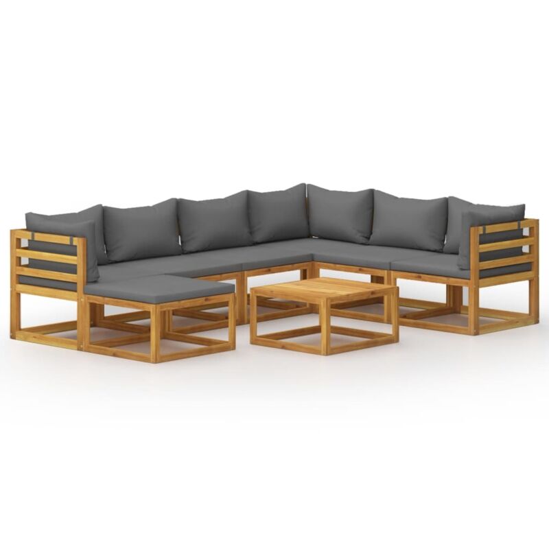 

Muebles de jardín 8 pzas cojines madera maciza de acacia - Gris - Vidaxl