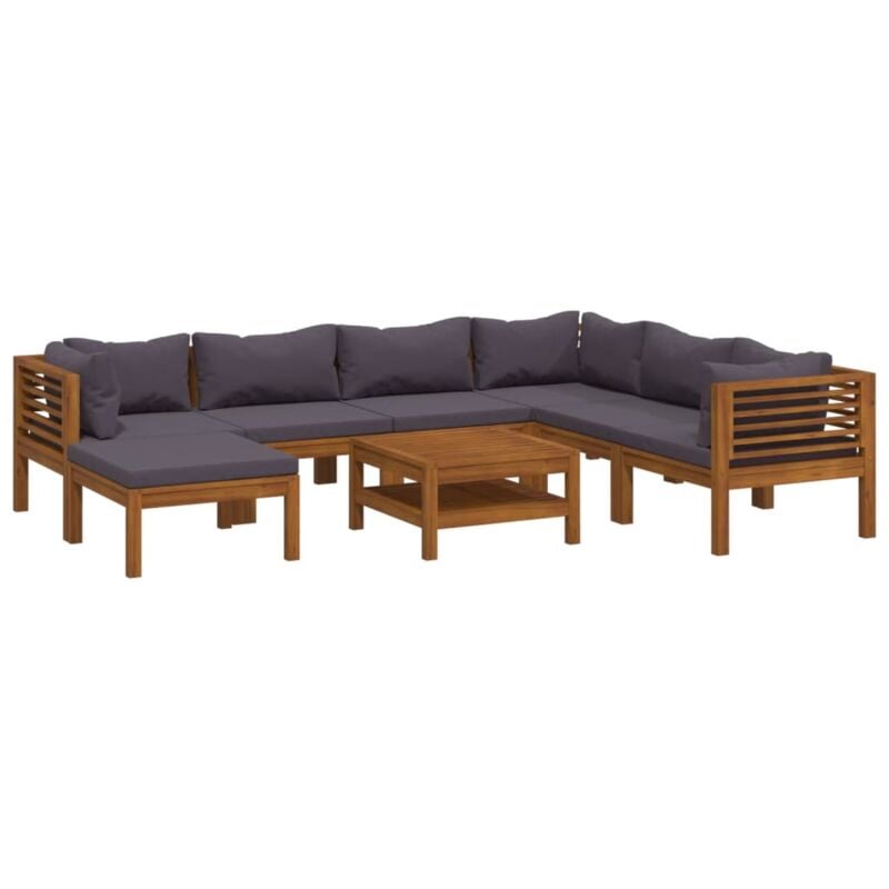 

Muebles de jardín 8 pzas cojines madera maciza de acacia - Marrón - Vidaxl