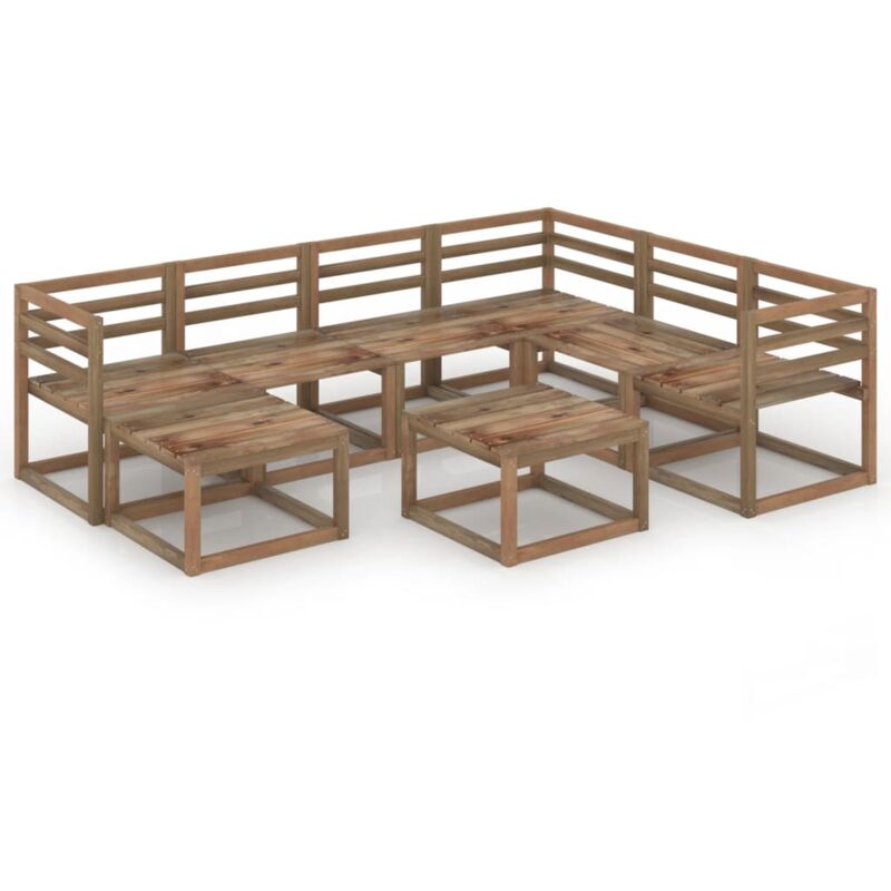 

vidaXL Muebles de jardín 8 pzas cojines madera pino impregnada marrón - Marrón