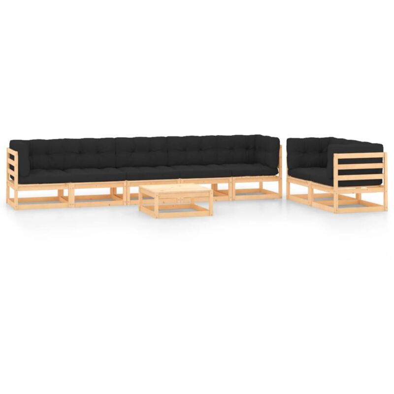 

vidaXL Muebles de jardín 8 pzas con cojines antracita madera de pino - Marrón
