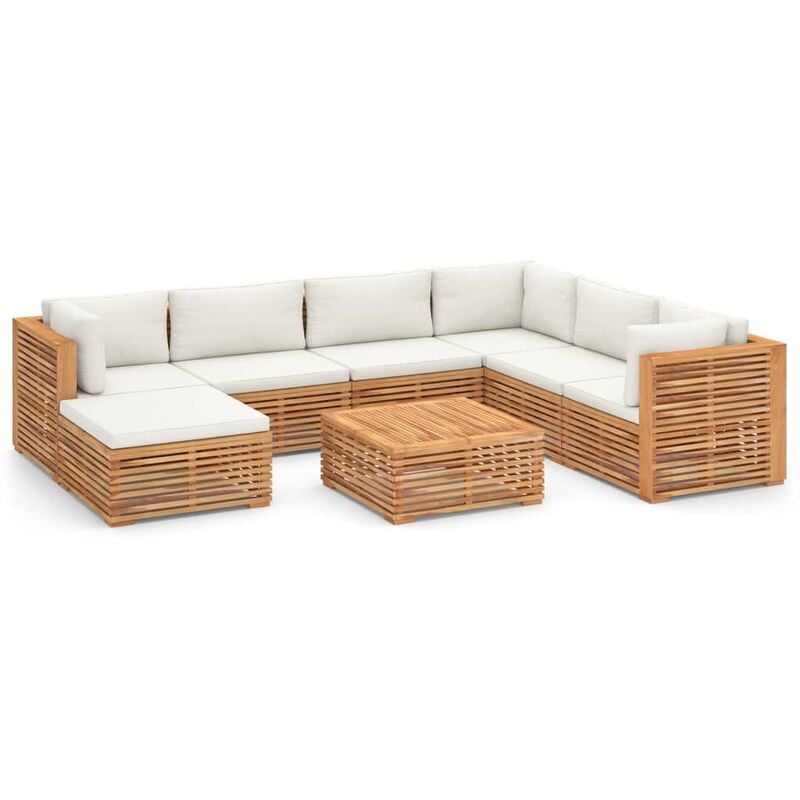 

vidaXL Muebles de jardín 8 pzas con cojines crema madera maciza teca - Marrón