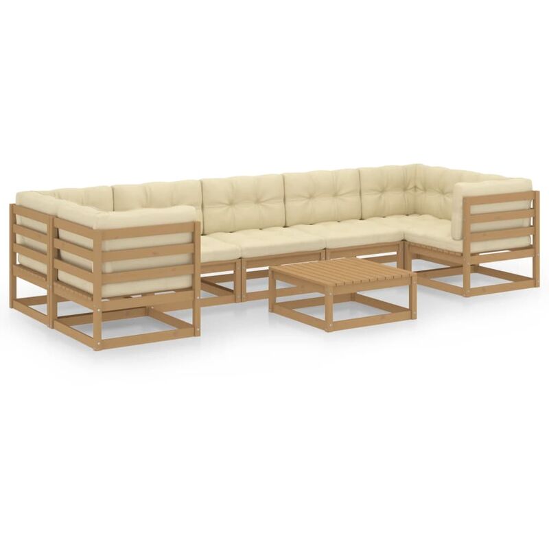 

vidaXL Muebles de jardín 8 pzas y cojines marrón miel madera de pino - Marrón