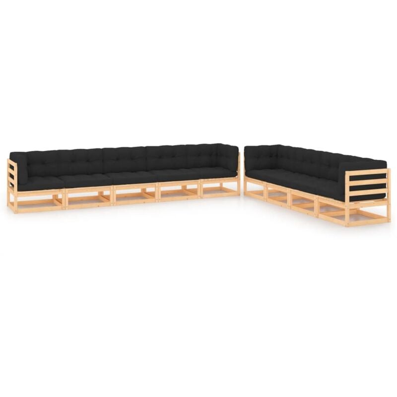 

Muebles de jardín 9 piezas con cojines antracita madera pino - Marrón - Vidaxl