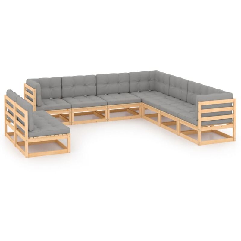 

vidaXL Muebles de jardín 9 piezas con cojines de madera de pino maciza - Marrón
