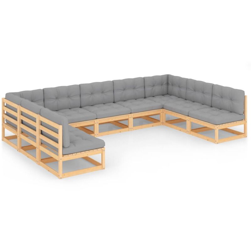 

Muebles de jardín 9 piezas con cojines de madera de pino maciza - Marrón - Vidaxl
