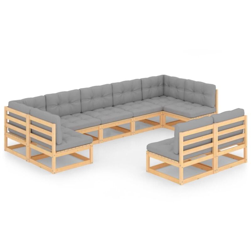 

Muebles de jardín 9 piezas con cojines de madera de pino maciza - Marrón - Vidaxl