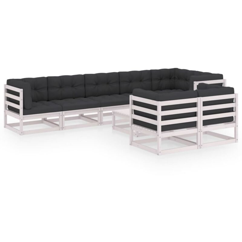 

Muebles de jardín 9 piezas con cojines de madera de pino maciza - Blanco - Vidaxl