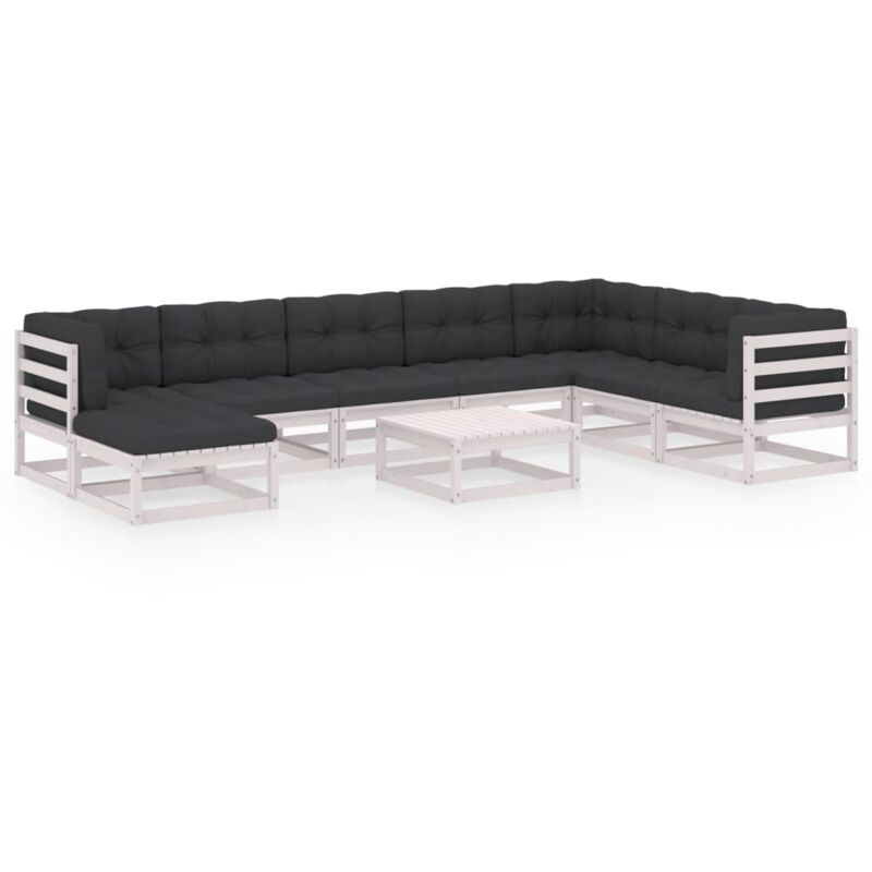 

Muebles de jardín 9 piezas con cojines de madera de pino maciza - Blanco - Vidaxl