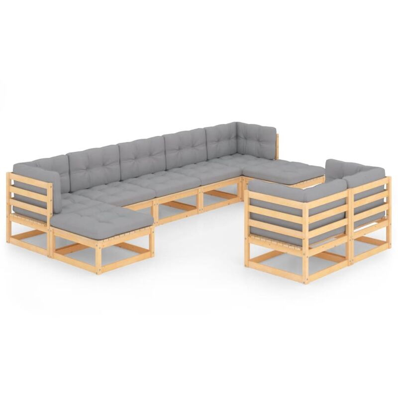 

Muebles de jardín 9 piezas con cojines de madera de pino maciza - Marrón - Vidaxl
