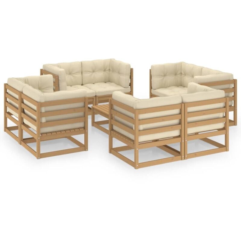 

Vidaxl - Muebles de jardín 9 piezas con cojines de madera de pino maciza - Marrón