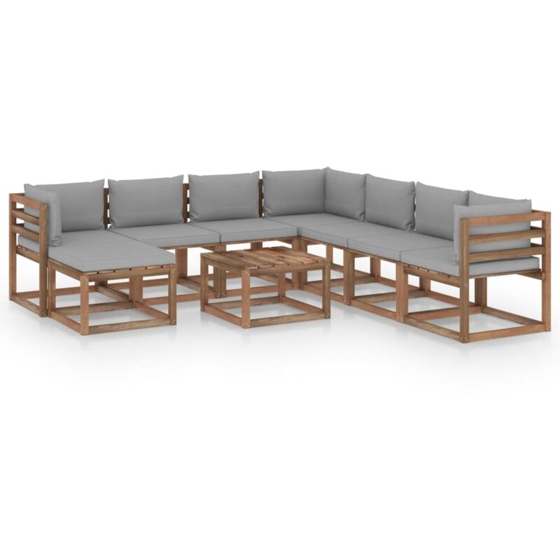 

vidaXL Muebles de jardín 9 piezas con cojines gris - Marrón