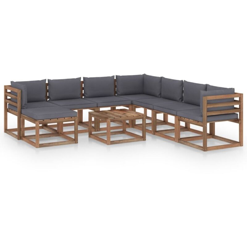 

vidaXL Muebles de jardín 9 piezas con cojines gris antracita - Marrón