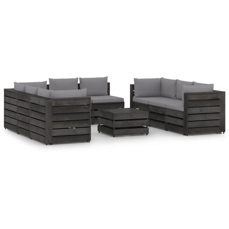 

vidaXL Muebles de jardín 9 piezas con cojines madera impregnada gris - Gris