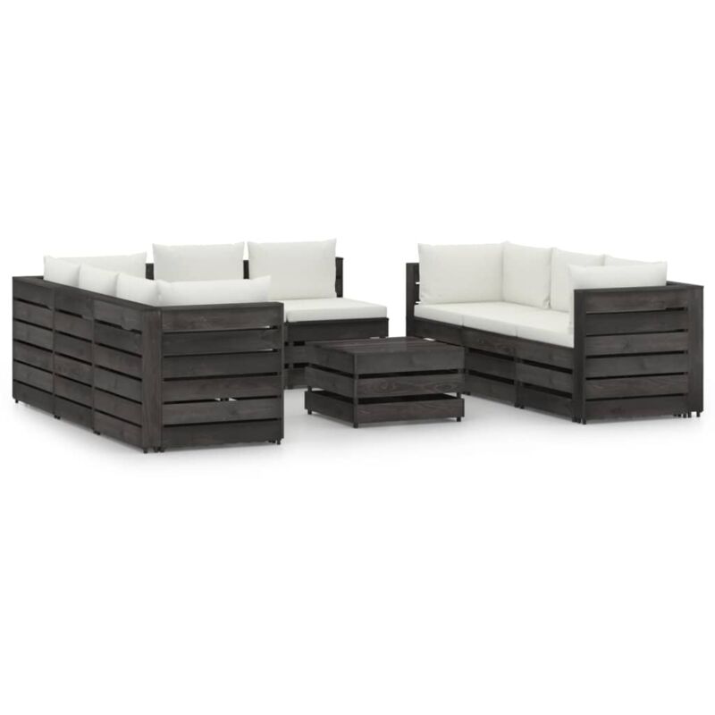 

Muebles de jardín 9 piezas con cojines madera impregnada gris - Crema - Vidaxl