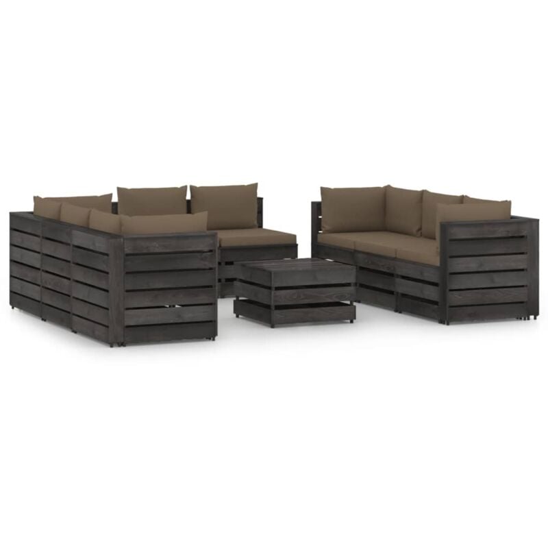 

Muebles de jardín 9 piezas con cojines madera impregnada gris - Marrón - Vidaxl