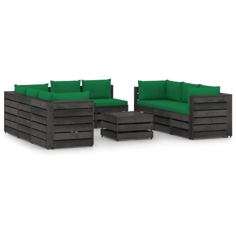 

Muebles de jardín 9 piezas con cojines madera impregnada gris - Verde - Vidaxl