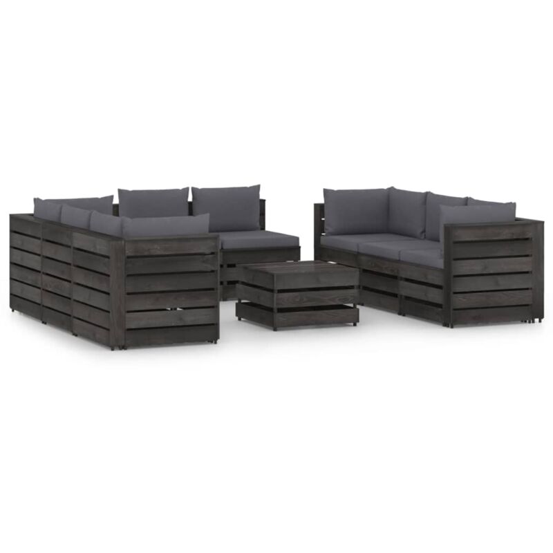 

Muebles de jardín 9 piezas con cojines madera impregnada gris - Antracita - Vidaxl