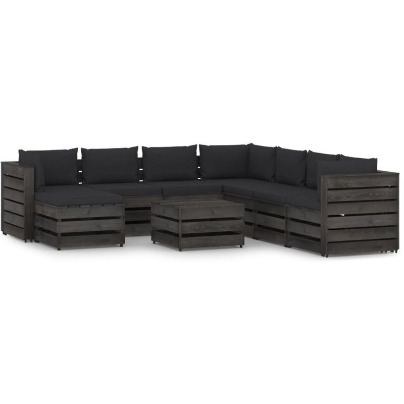 

Muebles de jardín 9 piezas con cojines madera impregnada gris - Negro - Vidaxl