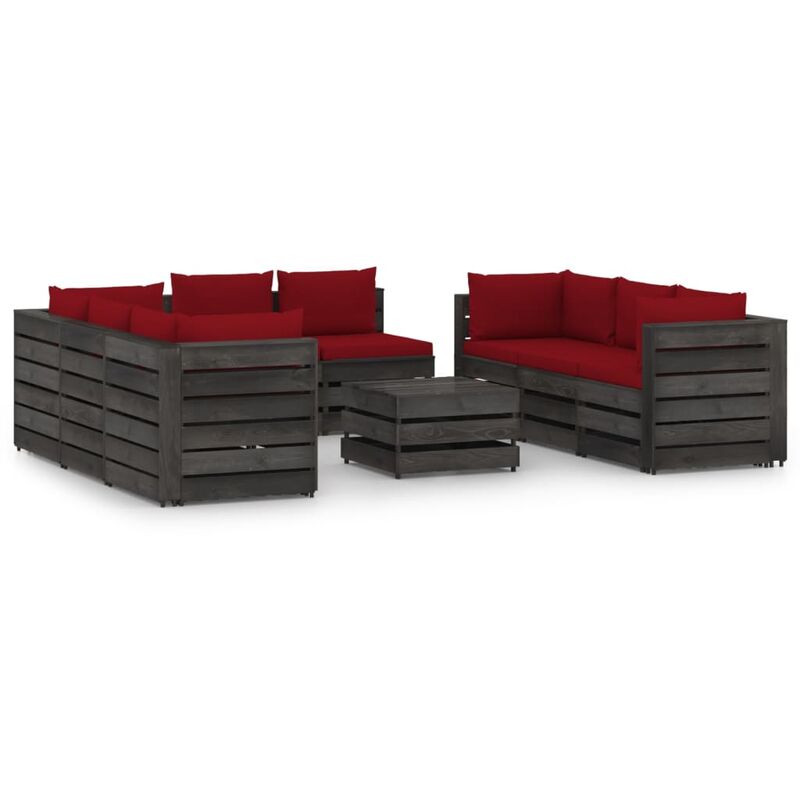 

Muebles de jardín 9 piezas con cojines madera impregnada gris - Rojo - Vidaxl