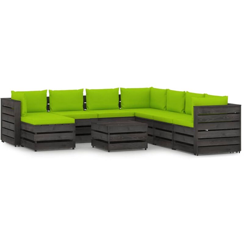

Muebles de jardín 9 piezas con cojines madera impregnada gris - Verde - Vidaxl