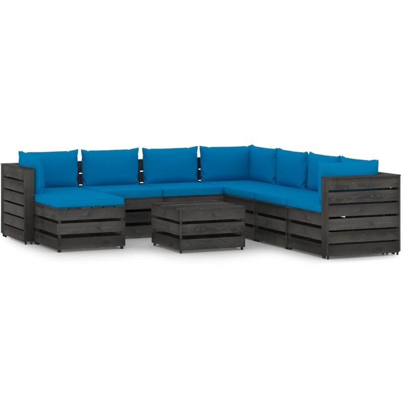 

Muebles de jardín 9 piezas con cojines madera impregnada gris - Azul - Vidaxl
