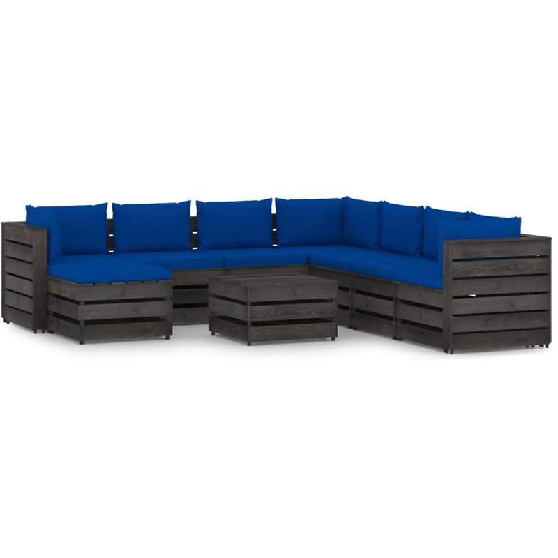 

Muebles de jardín 9 piezas con cojines madera impregnada gris - Azul - Vidaxl