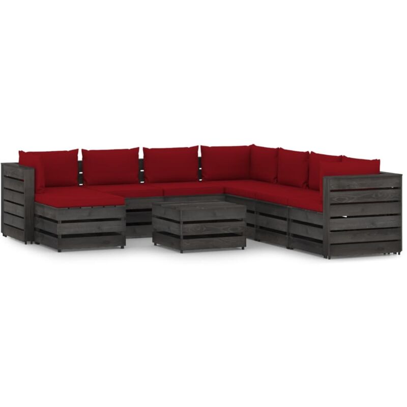 

vidaXL Muebles de jardín 9 piezas con cojines madera impregnada gris - Rojo