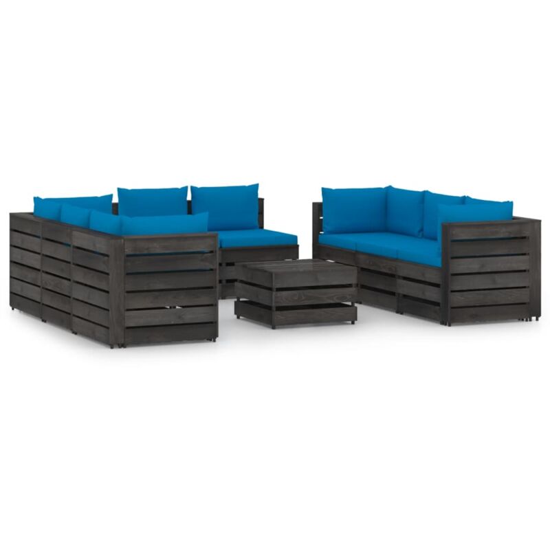 

Muebles de jardín 9 piezas con cojines madera impregnada gris - Azul - Vidaxl