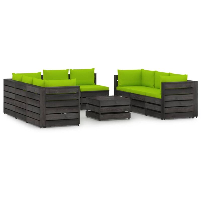 

Muebles de jardín 9 piezas con cojines madera impregnada gris - Verde - Vidaxl