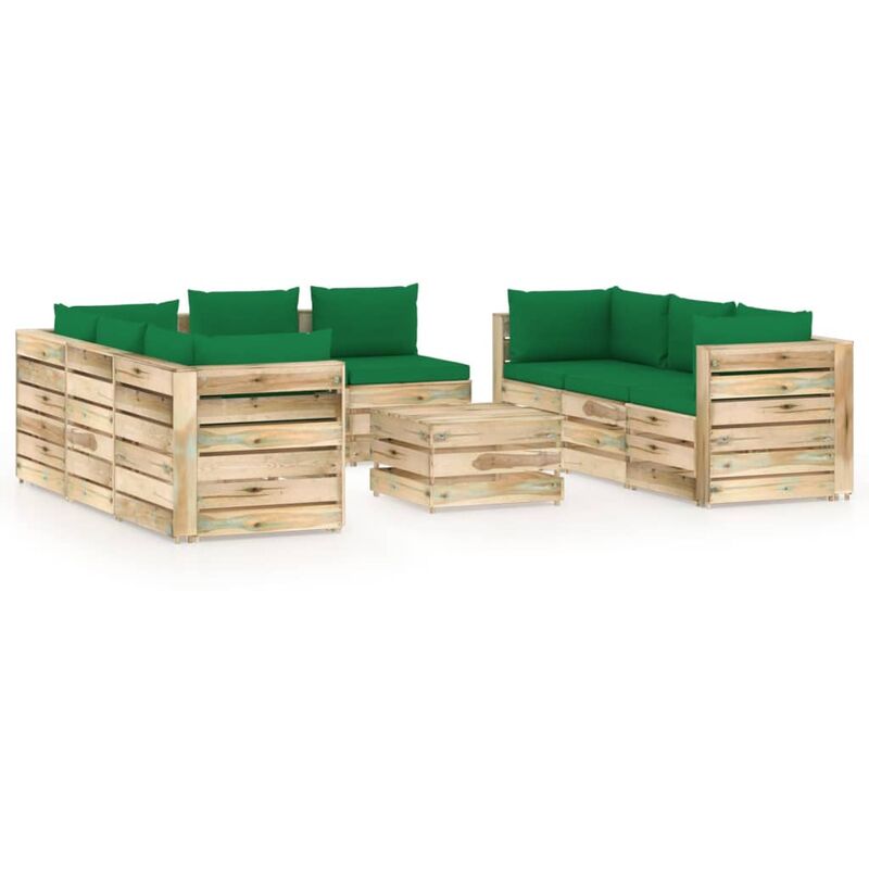 

Muebles de jardín 9 piezas con cojines madera impregnada verde - Verde - Vidaxl