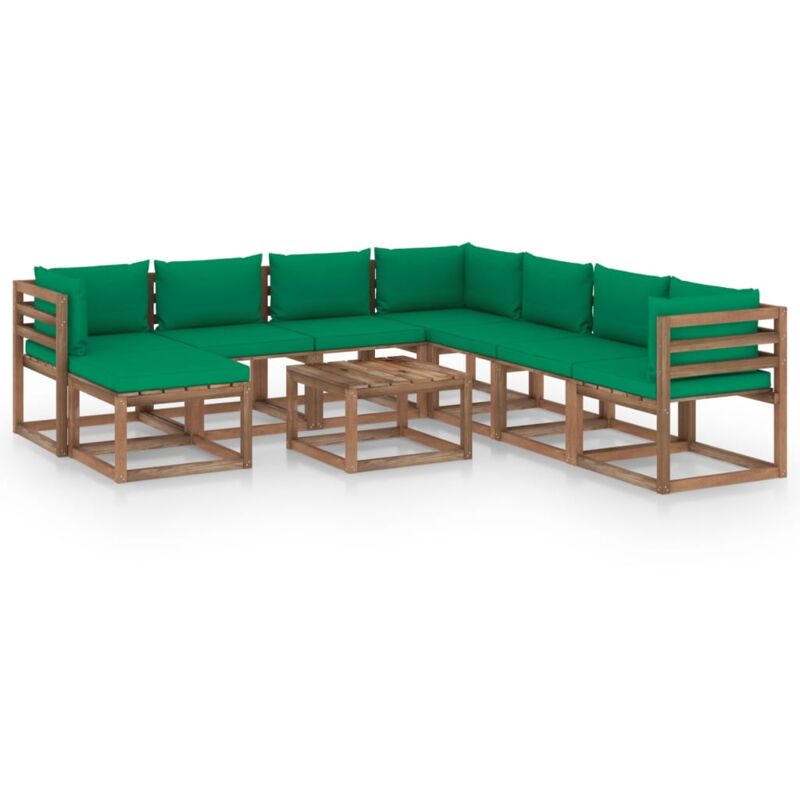 

vidaXL Muebles de jardín 9 piezas con cojines verde - Marrón