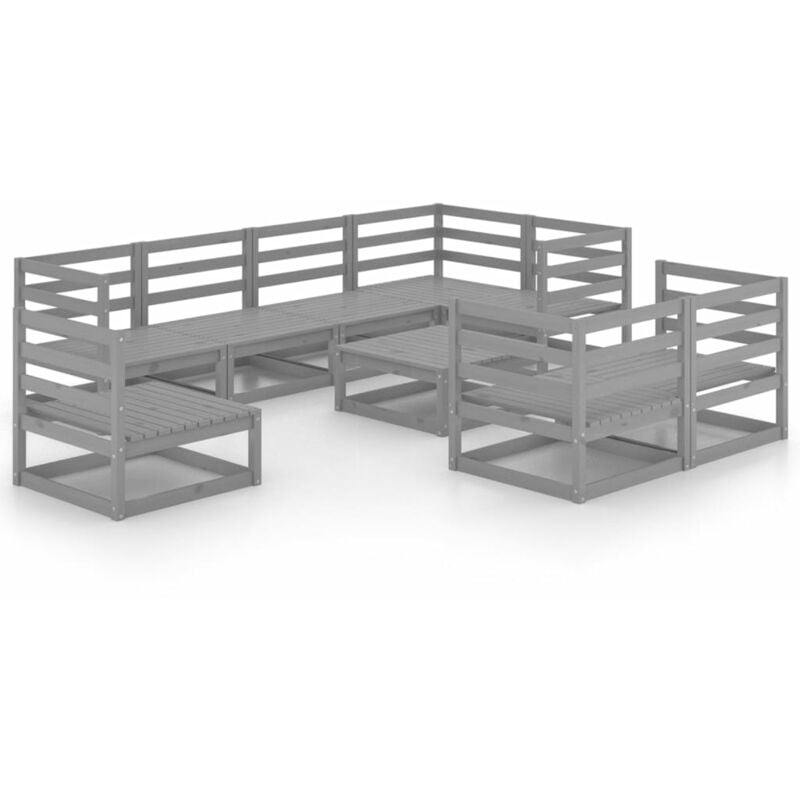 

vidaXL Muebles de jardín 9 piezas gris madera de pino maciza - Gris