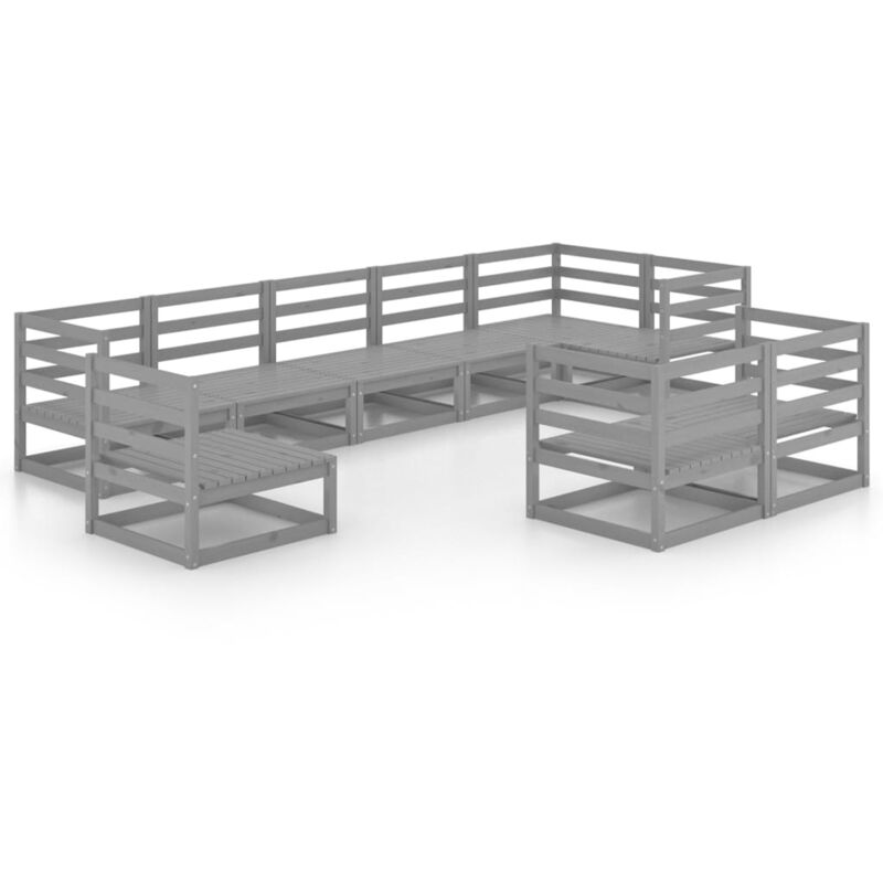 

vidaXL Muebles de jardín 9 piezas gris madera de pino maciza - Gris