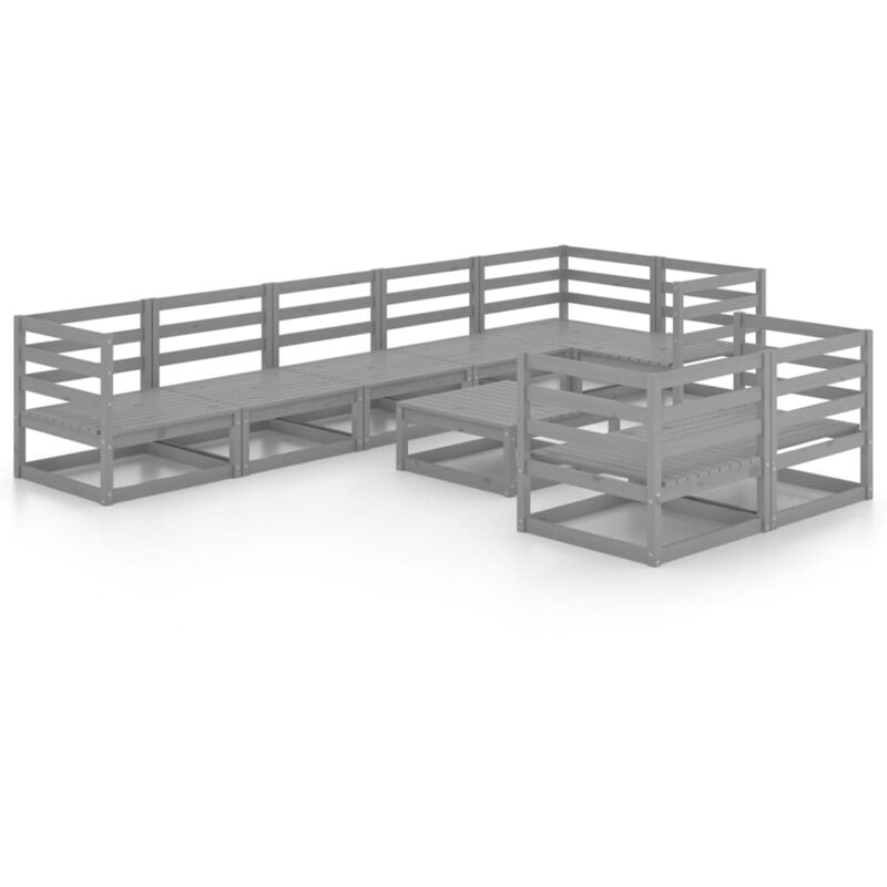 

vidaXL Muebles de jardín 9 piezas gris madera de pino maciza - Gris